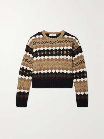 VALENTINO Cropped embroidered metallic wool sweater