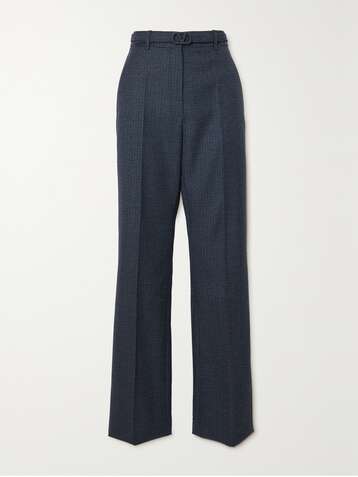 VALENTINO Belted checked wool straight-leg pants