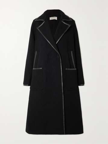 VALENTINO Leather-trimmed wool-blend coat