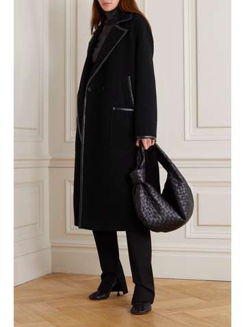 VALENTINO Leather-trimmed wool-blend coat