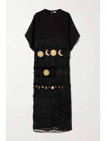 LOEWE + Paula's Ibiza embellished crocheted cotton and poplin dress