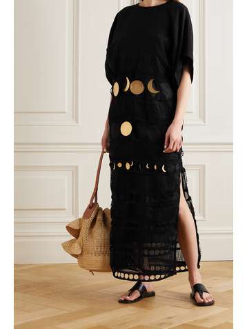 LOEWE + Paula's Ibiza embellished crocheted cotton and poplin dress