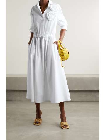 VALENTINO Appliquéd cotton-poplin midi shirt dress