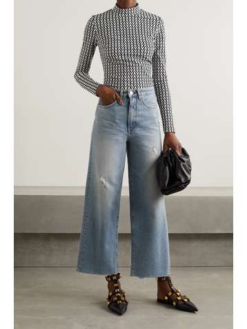 VALENTINO Printed stretch-jersey turtleneck top