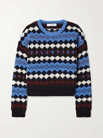 VALENTINO Cropped embroidered metallic wool sweater