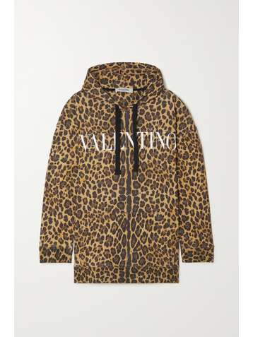 VALENTINO Oversized leopard-print cotton-blend jersey hoodie