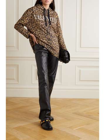 VALENTINO Oversized leopard-print cotton-blend jersey hoodie
