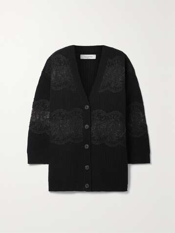VALENTINO Oversized paneled wool and corded lace cardigan