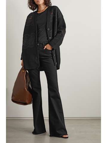 VALENTINO Oversized paneled wool and corded lace cardigan