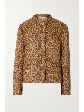 VALENTINO Braided leopard-print wool and cotton-blend tweed jacket