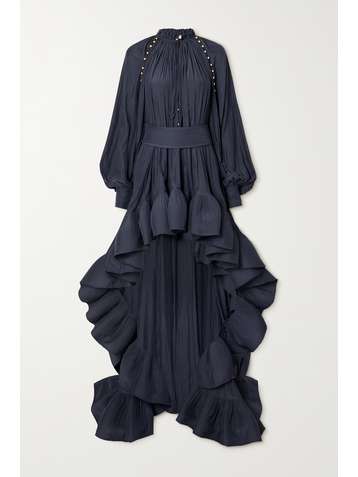 LANVIN Asymmetrische Robe aus Crêpe mit Gürtel und Rüschen