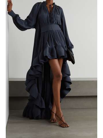 LANVIN Asymmetrische Robe aus Crêpe mit Gürtel und Rüschen