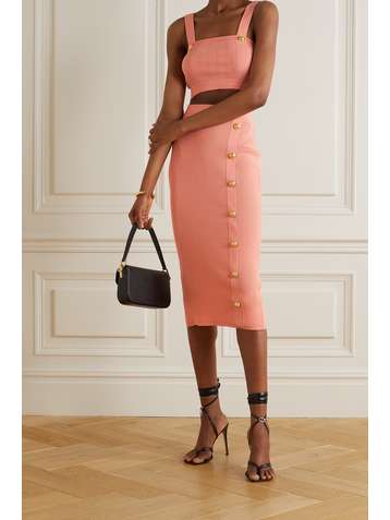 BALMAIN Jupe midi en mailles côtelées à boutons