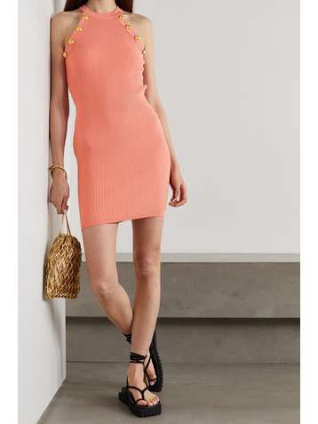 BALMAIN Mini-robe en mailles côtelées à boutons
