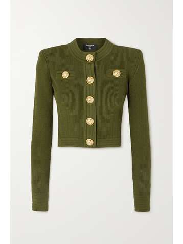 BALMAIN Cardigan raccourci en mailles côtelées