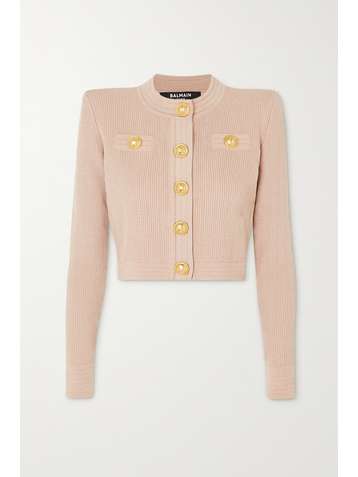 BALMAIN Cropped ribbed-knit cardigan