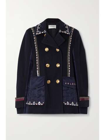 VALENTINO Embellished double-breasted wool and cashmere-blend and shell jacket