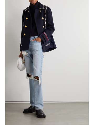 VALENTINO Embellished double-breasted wool and cashmere-blend and shell jacket