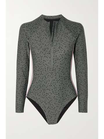 THE UPSIDE Striped leopard-print swimsuit