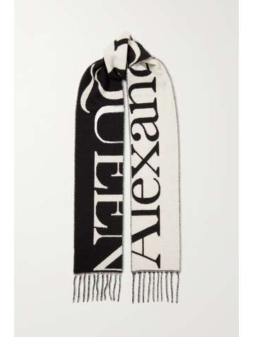 ALEXANDER MCQUEEN Fringed intarsia cashmere scarf