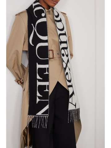 ALEXANDER MCQUEEN Fringed intarsia cashmere scarf