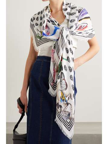 ALEXANDER MCQUEEN Fringed printed modal scarf