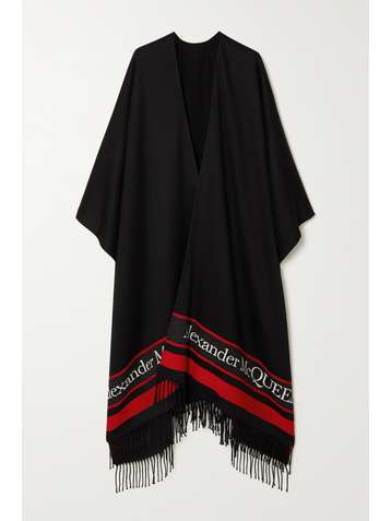 ALEXANDER MCQUEEN Oversized-Überwurf aus Jacquard aus einer Woll-Kaschmirmischung mit Fransen