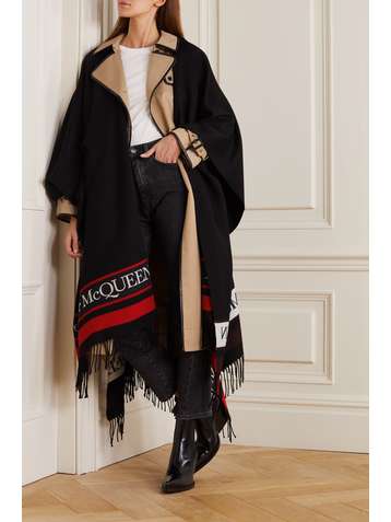 ALEXANDER MCQUEEN Oversized-Überwurf aus Jacquard aus einer Woll-Kaschmirmischung mit Fransen