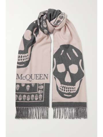 ALEXANDER MCQUEEN Oversized-Schal aus Woll-Jacquard mit Fransen