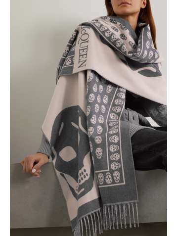 ALEXANDER MCQUEEN Oversized-Schal aus Woll-Jacquard mit Fransen