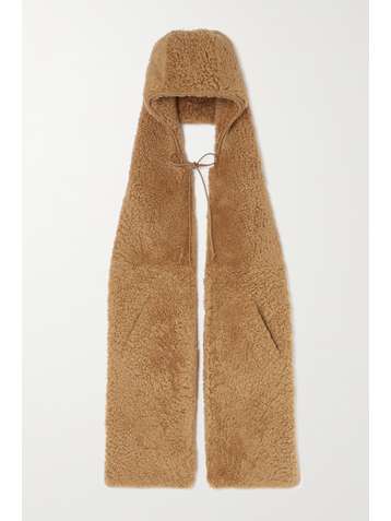 BOTTEGA VENETA Hooded leather-trimmed shearling scarf