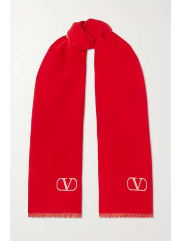 VALENTINO Fringed wool and cashmere-blend scarf