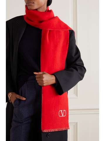VALENTINO Fringed wool and cashmere-blend scarf