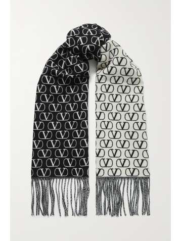 VALENTINO Valentino Garavani fringed wool and cashmere-blend jacquard scarf