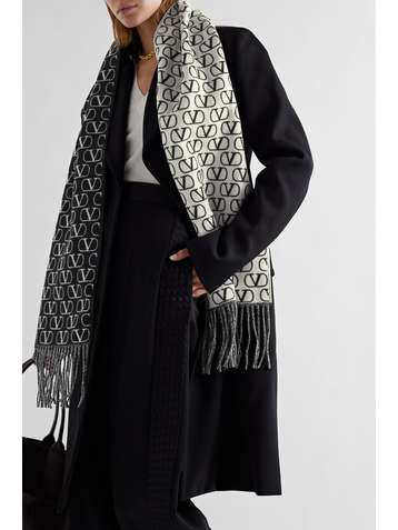 VALENTINO Valentino Garavani fringed wool and cashmere-blend jacquard scarf