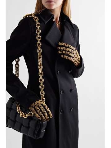VALENTINO Valentino Garavani embellished leopard-print calf hair and leather gloves