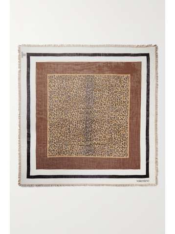 VALENTINO Valentino Garavani fringed leopard-print cashmere and silk-blend scarf