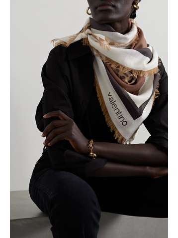 VALENTINO Valentino Garavani fringed leopard-print cashmere and silk-blend scarf