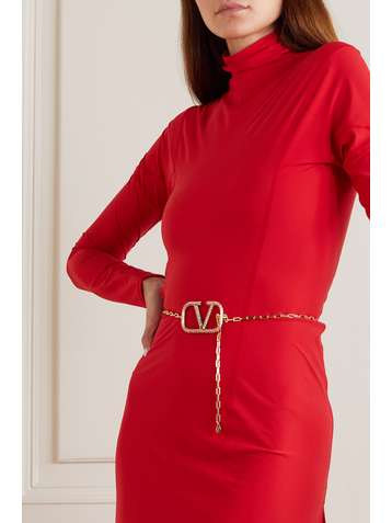 VALENTINO Valentino Garavani crystal-embellished gold-tone belt