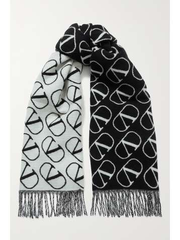 VALENTINO Valentino Garavani fringed cashmere-jacquard scarf