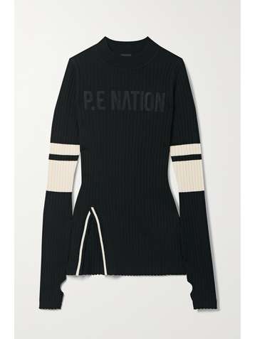 P.E NATION Courtside Pullover aus einer gerippten Wollmischung mit Streifen und Stickerei