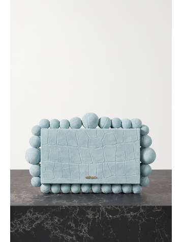 CULT GAIA Eos bead-embellished croc-effect suede clutch