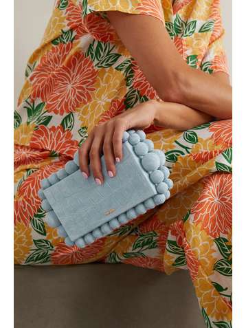 CULT GAIA Eos bead-embellished croc-effect suede clutch