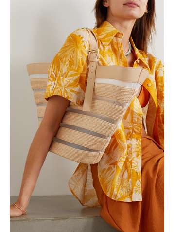 CULT GAIA Laszlo woven cotton-blend, mesh and leather tote