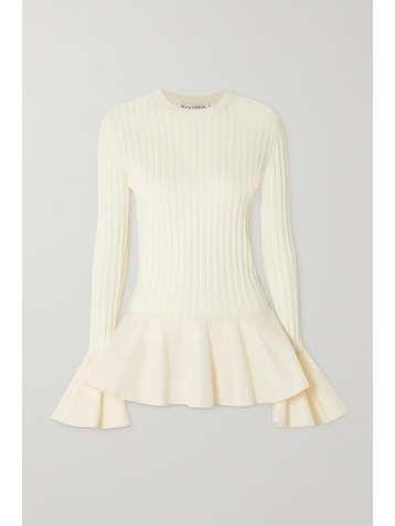 JW ANDERSON Ribbed wool and cotton-blend peplum sweater