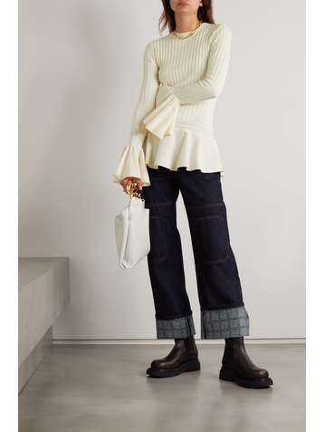 JW ANDERSON Ribbed wool and cotton-blend peplum sweater