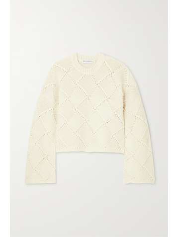 JW ANDERSON Cropped leather-trimmed merino wool-blend sweater