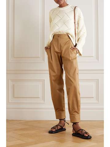 JW ANDERSON Cropped leather-trimmed merino wool-blend sweater