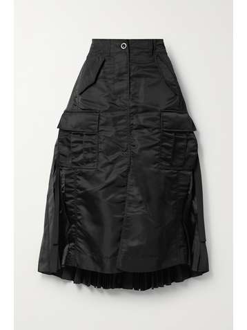 SACAI Shell and pleated satin midi skirt