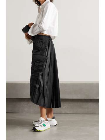 SACAI Shell and pleated satin midi skirt
